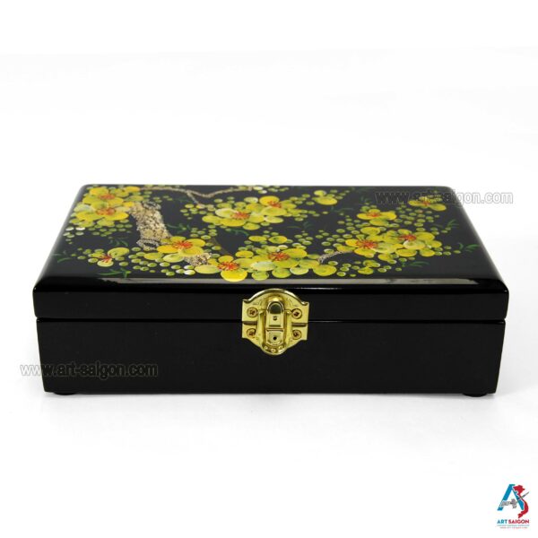 Boite Bijoux en Bois Laqué Noir, Motif Fleurs de Cerisier. Décoration et Artisanat du Vietnam. Article vendu par la Boutique Art-saigon.com