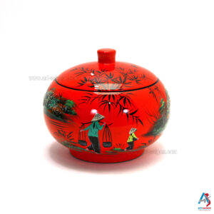 Boîte en Bois Laqué Rouge - Ronde Ø15cm - La Campagne du Vietnam (réf. S59-8529)