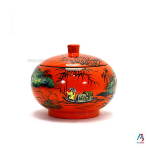 Boîte en Bois Laqué Orange - Ronde Ø15cm - La Campagne du Vietnam (réf. S59-8575)
