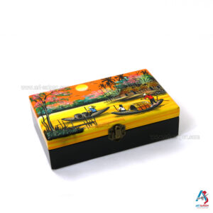 Boite à Bijoux en Bois Laqué Peint - La Campagne du Vietnam (L20cm)(réf. S59-8850)