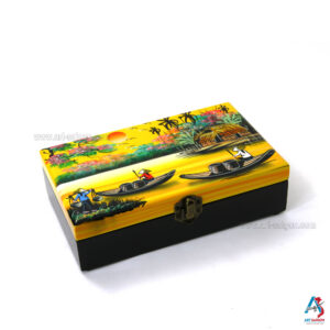 Boite à Bijoux en Bois Laqué Peint - La Campagne du Vietnam (L20cm)(réf. S59-8868)