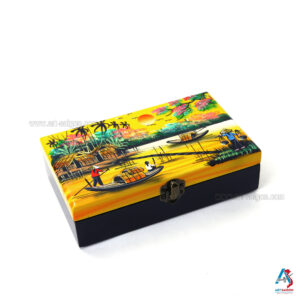 Boite à Bijoux en Bois Laqué Peint - La Campagne du Vietnam (L20cm)(réf. S59-8883)