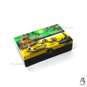 Boite à Bijoux en Bois Laqué Peint - La Campagne du Vietnam (L20cm)(réf. S59-8896)