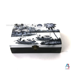 Boite à Bijoux en Bois Laqué Peint - La Campagne du Vietnam (L20cm)(réf. S59-8919)