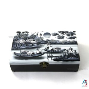 Boite à Bijoux en Bois Laqué Peint - La Campagne du Vietnam (L20cm)(réf. S59-8931)