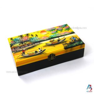 Boite à Bijoux en Bois Laqué Peint - La Campagne du Vietnam (L24cm)(réf. S59-8945)