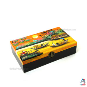 Boite à Bijoux en Bois Laqué Peint - La Campagne du Vietnam (L24cm)(réf. S59-8968)