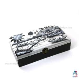 Boite à Bijoux en Bois Laqué Peint - La Campagne du Vietnam (L24cm)(réf. S59-8991)