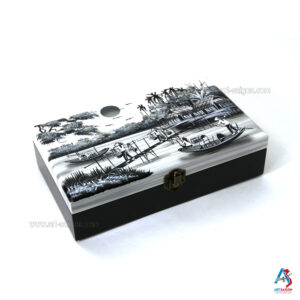 Boite à Bijoux en Bois Laqué Peint - La Campagne du Vietnam (L24cm)(réf. S59-9004)