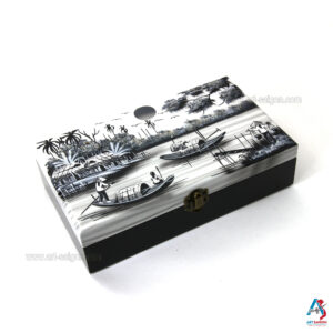 Boite à Bijoux en Bois Laqué Peint - La Campagne du Vietnam (L24cm)(réf. S59-9014)