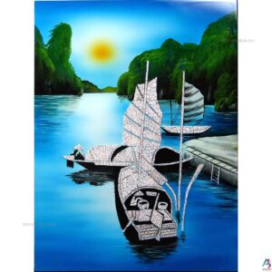 Tableau en Bois Laqué, La Baie de Ha Long, Fabriqué à la main. Panneau Murale du Vietnam | Décoration et Artisanat Asiatique | Article vendu par la Boutique Art-Saigon.com