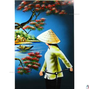 Tableau en Bois Laqué, Femme Vietnamienne, Fabriqué à la main. Panneau Murale du Vietnam | Décoration et Artisanat Asiatique | Article vendu par la Boutique Art-Saigon.com