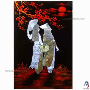 Tableau en Bois Laqué & Nacre, Femmes Vietnamiennes, Fabriqué à la main. Panneau Murale du Vietnam | Décoration et Artisanat Asiatique | Article vendu par la Boutique Art-Saigon.com