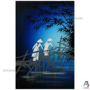 Tableau en Bois Laqué Peint, Femmes Vietnamiennes, Fabriqué à la main. Panneau Murale du Vietnam | Décoration et Artisanat Asiatique | Article vendu par la Boutique Art-Saigon.com