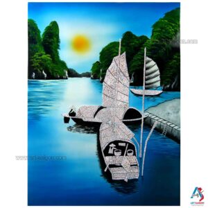 Tableau en Bois Laqué, La Baie de Ha Long, Fabriqué à la main. Panneau Murale du Vietnam | Décoration et Artisanat Asiatique | Article vendu par la Boutique Art-Saigon.com