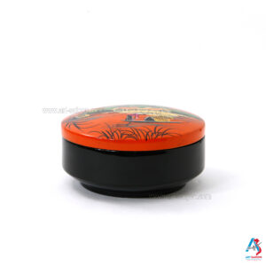 Boîte en Bois Laqué Orange - Ronde Plate Ø14cm - La Campagne du Vietnam (réf. S59-8739)