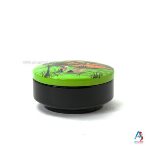 Boîte en Bois Laqué Vert - Ronde Plate Ø14cm - La Campagne du Vietnam (réf. S59-8788)