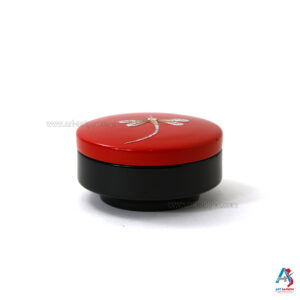 Boîte en Bois Laqué Rouge - Ronde Plate Ø9cm - Motif Libellule (réf. S59-8816)