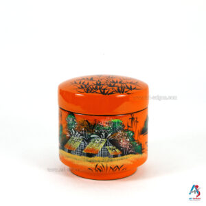 Boîte en Bois Laqué Orange - Bocal Ronde H10cm - La Campagne du Vietnam (réf. S59-9105)