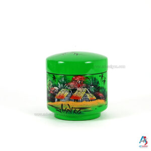 Boîte en Bois Laqué Vert - Bocal Ronde H10cm - La Campagne du Vietnam (réf. S59-9123)