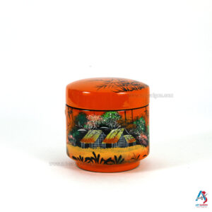 Boîte en Bois Laqué Orange - Bocal Ronde H10cm - La Campagne du Vietnam (réf. S59-9141)