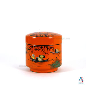 Boîte en Bois Laqué Orange - Bocal Ronde H10cm - La Campagne du Vietnam (réf. S59-9150)