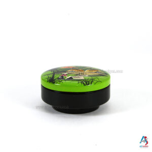 Boîte en Bois Laqué Vert - Ronde Plate Ø9cm - La Campagne du Vietnam (réf. S59-9176)