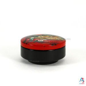 Boîte en Bois Laqué Rouge - Ronde Plate Ø9cm - La Campagne du Vietnam (réf. S59-9184)