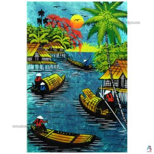 La Campagne du Vietnam Bleu – Tableau Bois Laqué Peint 20x30cm (réf. S62-0004)