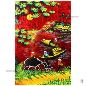 La Campagne du Vietnam Rouge – Tableau Bois Laqué Peint 20x30cm (réf. S62-0020)