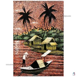 La Campagne du Vietnam Corail – Tableau Bois Laqué et Coquille d’œuf 20x30cm (réf. S62-9789)