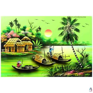 La Campagne du Vietnam Vert – Tableau Bois Laqué Peint 20x30cm (réf. S62-9855)