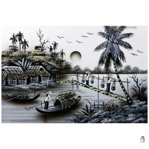 La Campagne du Vietnam Blanc – Tableau Bois Laqué Peint 20x30cm (réf. S62-9889)