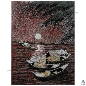 La Campagne du Vietnam Rouge – Tableau Bois Laqué et Coquille d’œuf 30x40cm (réf. S63-0271)