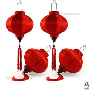 Lot de 4 Lampions en Soie Rouge M Ø15cm - Lanterne Tissu du Vietnam (réf. S64-0663)