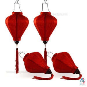 Lot de 4 Lampions en Soie Rouge M Ø15cm - Lanterne Tissu du Vietnam (réf. S64-0672)
