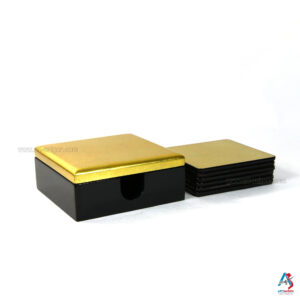 Boite de 6 Sous-Verres en Bois Laqué Doré - Motif Uni (Réf. S64-0717)