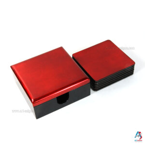 Boite de 6 Sous-Verres en Bois Laqué Rouge - Motif Uni (Réf. S64-0745)